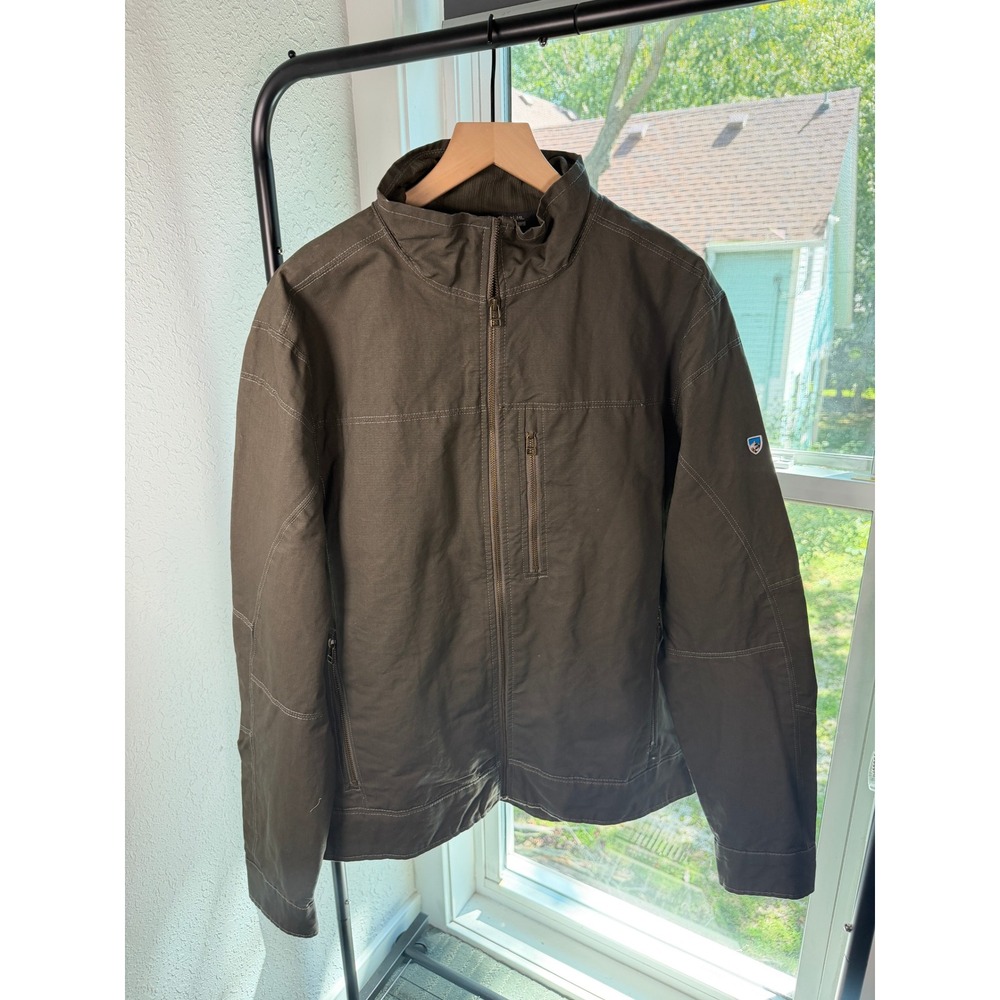 KUHL Burr Jacket Mens XL Gun Metal Brown Full Zip Fleece Lined Canvas Coat 1052